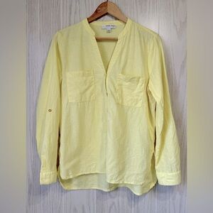 Anne Klein Linen Blend Button Front Blouse Yellow Size S EUC